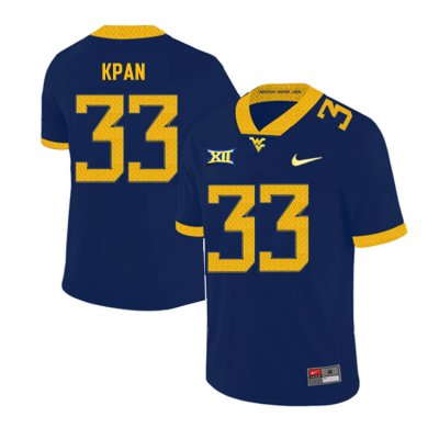 Men's West Virginia Mountaineers NCAA #33 T.J. Kpan Yellow Authentic Nike 2019 Stitched College Football Jersey HB15Z00ES